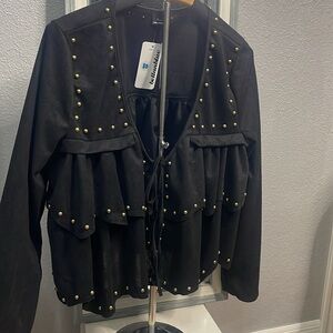 NWT Black Long Sleeve Studded Jacket w/tie closure- size L